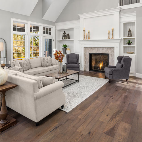 Flooring near fireplace | Luna Flooring Gallery